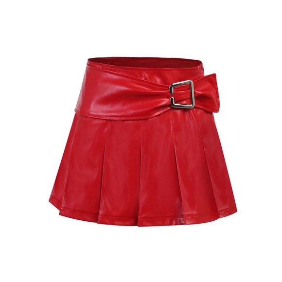 I.AM.GIA Dresses & Skirts - I AM GIA Red Faux Leather Pleated Belted Mini Skirt Womens Schoolgirl Party Sexy